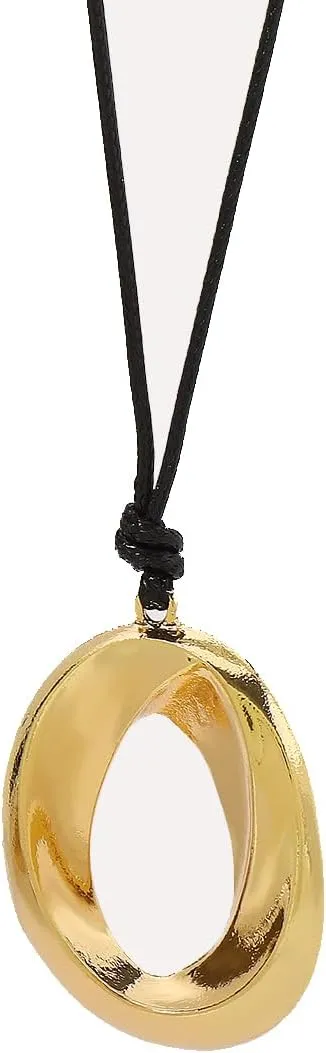 YOOESTORES82 Chunky Gold Hollowed Circle Pendant Necklaces, Adjustable Wax Rope Twisted Geometry Thick Metal Statement Choker Necklaces for Women